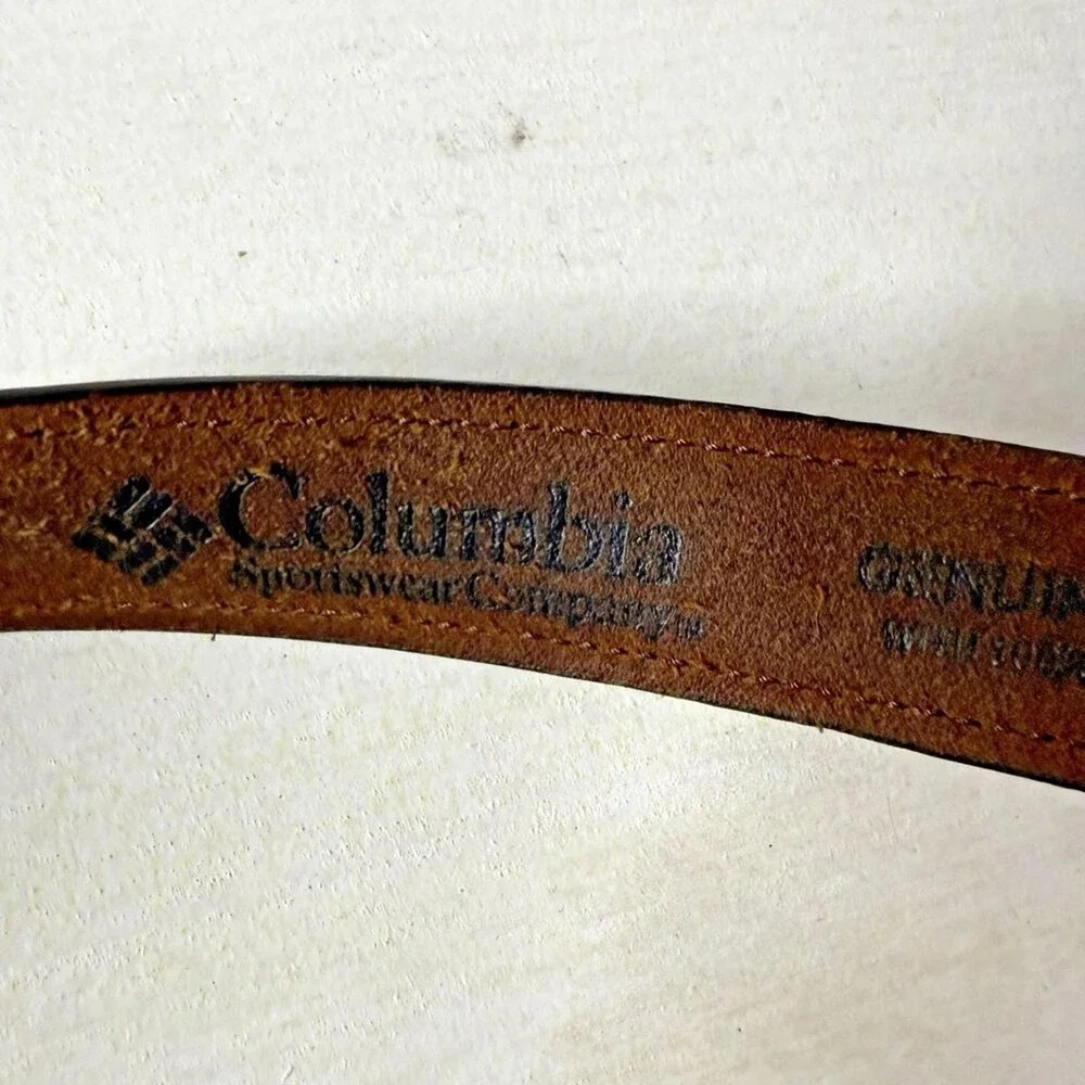 Columbia Vintage‎ Brown Leather Belt with Guatemalan Fabric Inlay Size 44